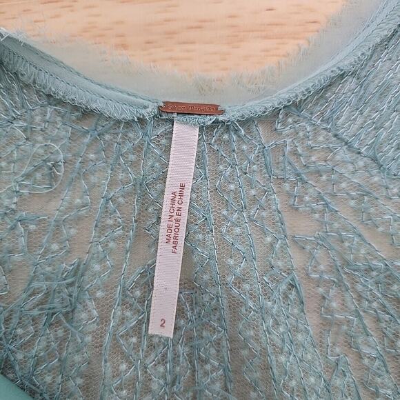 Free People Mint Velvet Beaded Sleeveless Mini Shift Dress Size 2 Pastel Green‎ - Picture 3 of 11